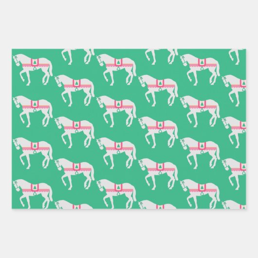 Preppy Christmas Horse Set von 3 Geschenkpapier Set (Vorderseite 2)
