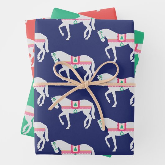 Preppy Christmas Horse Set von 3 Geschenkpapier Set (Beispiel)