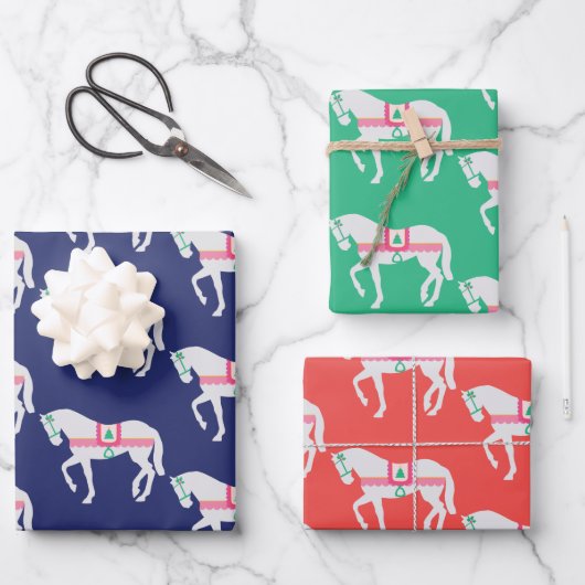 Preppy Christmas Horse Set von 3 Geschenkpapier Set (Vorderseite)