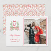 Preppy Christmas Leopard Crest Monogram Einladung (Vorne/Hinten)