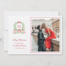 Preppy Christmas Leopard Crest Monogram  Einladung