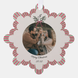 Preppy Christmas Ornament with Photo and Monogram