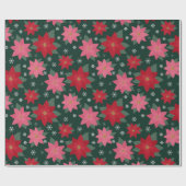 Preppy Christmas Poinsettias & Snowflakes on Green Geschenkpapier (Flach)
