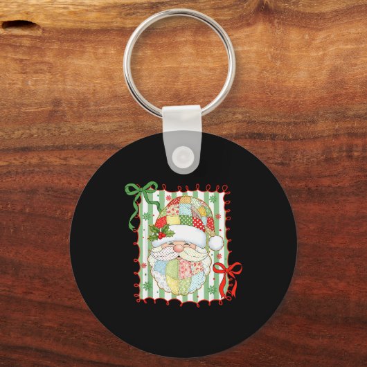 Preppy Christmas Santa Claus Patchwork Xmas Women Schlüsselanhänger (Vorderseite)