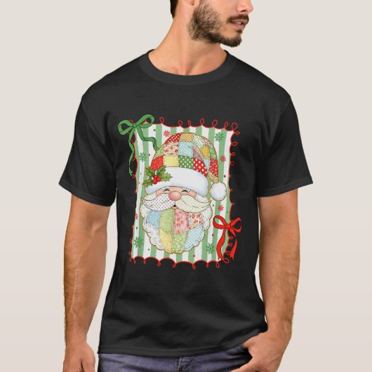 Preppy Christmas Santa Claus Patchwork Xmas Women T-Shirt (Vorderseite)