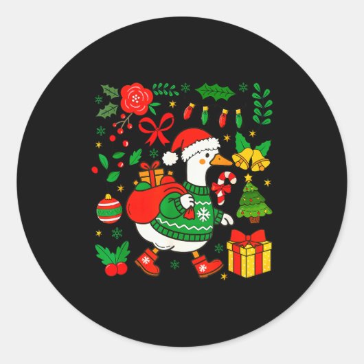 Preppy Christmas Santa Gooses Bow Xmas Tree Funny  Runder Aufkleber (Vorderseite)