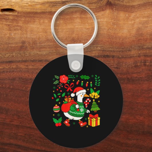 Preppy Christmas Santa Gooses Bow Xmas Tree Funny Schlüsselanhänger (Vorderseite)