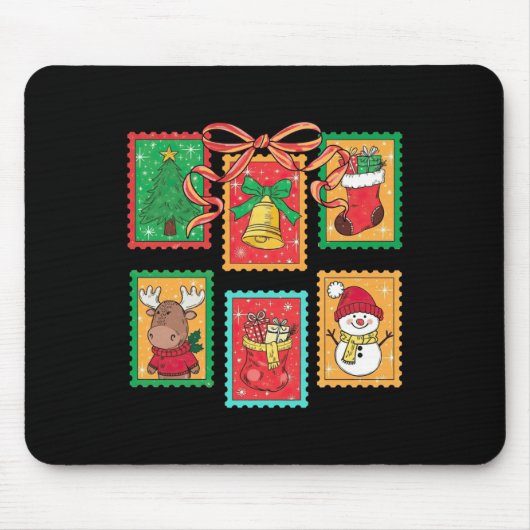 Preppy Christmas Stamps Coquette Bow Reindeer Xmas Mousepad (Vorne)