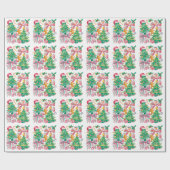 Preppy Christmas Tree Bow Pink Blue Coquette Geschenkpapier (Flach)