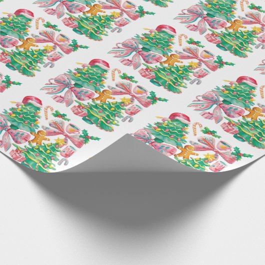 Preppy Christmas Tree Bow Pink Blue Coquette Geschenkpapier (Ecke)