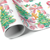 Preppy Christmas Tree Bow Pink Blue Coquette Geschenkpapier (Rolleneckpunkt)
