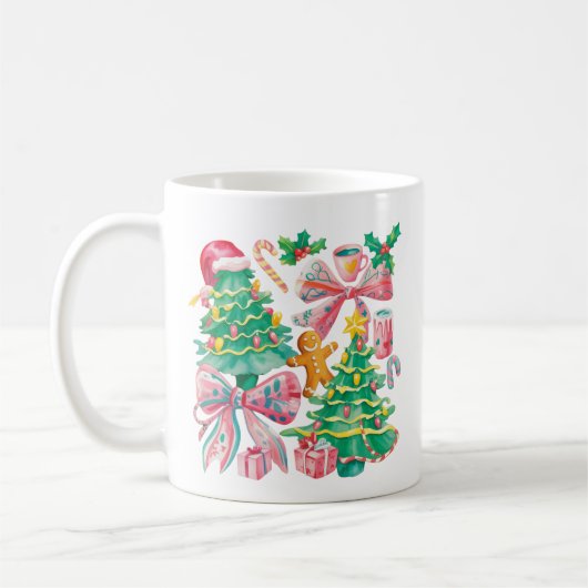 Preppy Christmas Tree Bow Pink Blue Coquette Kaffeetasse (Links)
