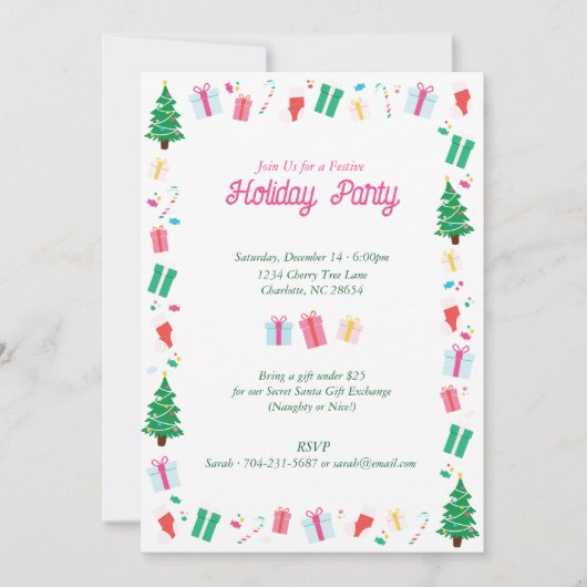 Preppy Christmas Tree Geschenk Candy Holiday Party Einladung (Vorderseite)