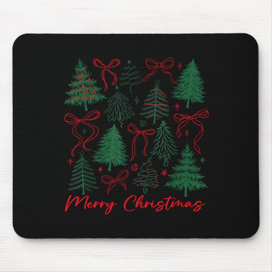 Preppy Christmas Tree Merry Xmas Girly Coquette Ki Mousepad (Vorne)