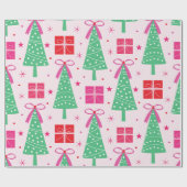 Preppy Christmas Trees mit rosa Bögen und Geschenk Geschenkpapier (Flach)