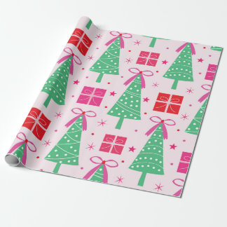 Preppy Christmas Trees mit rosa Bögen und Geschenk Geschenkpapier