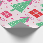 Preppy Christmas Trees mit rosa Bögen und Geschenk Geschenkpapier (Ecke)