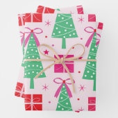 Preppy Christmas Trees mit rosa Bögen und Geschenk Geschenkpapier Set (Beispiel)