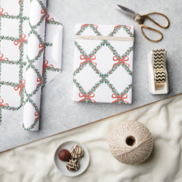 Preppy Christmas Trellis mit kleinen roten Bows Geschenkpapier