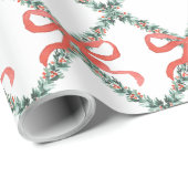 Preppy Christmas Trellis mit Red Bows Geschenkpapier (Rolleneckpunkt)