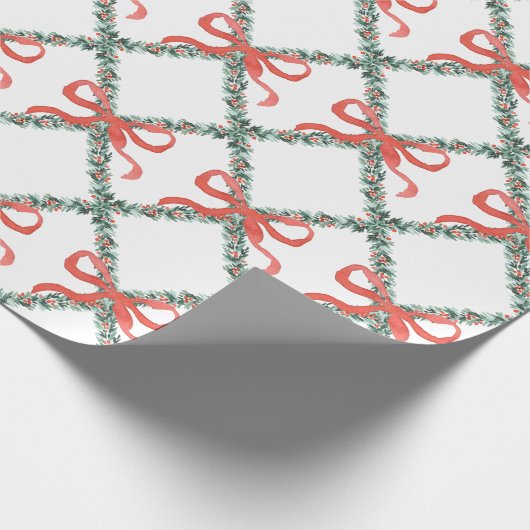 Preppy Christmas Trellis mit Red Bows Geschenkpapier (Ecke)