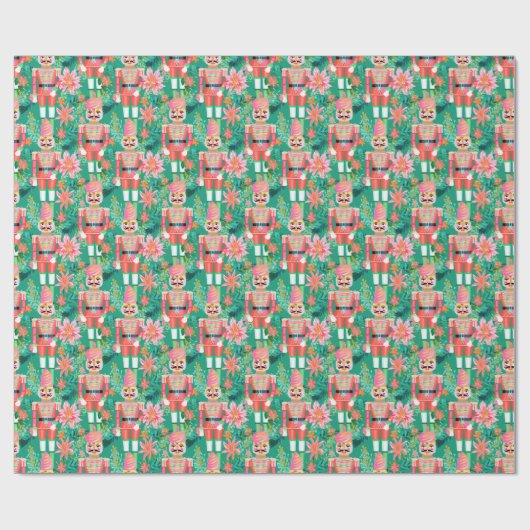 Preppy Christmas Watercolor Pink Green Nutcracker Geschenkpapier (Flach)