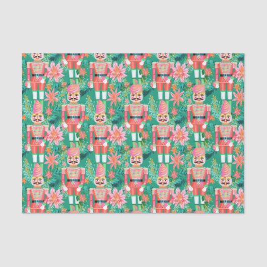 Preppy Christmas Watercolor Pink Green Nutcracker Seidenpapier (Vorderseite)