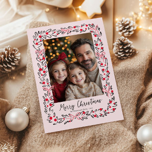 Preppy Christmas Wraath & Bows Foto Card Feiertagskarte