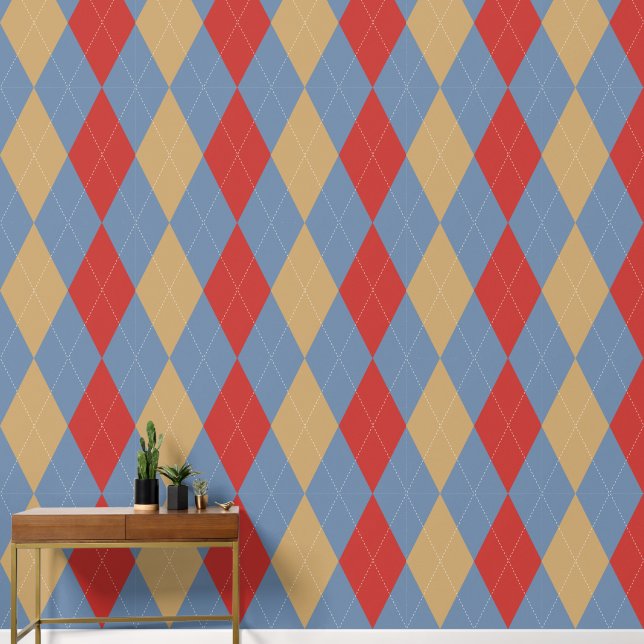 Preppy Classic Argyle Smoke Blau, Scheunenrot und  Tapete (Korridor)