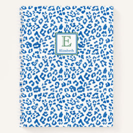 Preppy Classic Blue Animal Print & Green Monogram Notizblock