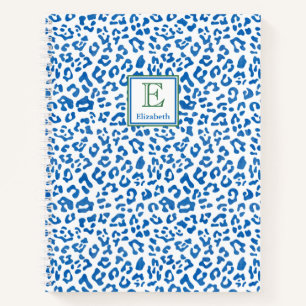 Preppy Classic Blue Animal Print & Green Monogram Notizblock