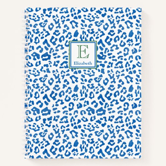 Preppy Classic Blue Animal Print & Green Monogram Notizblock (Vorderseite)