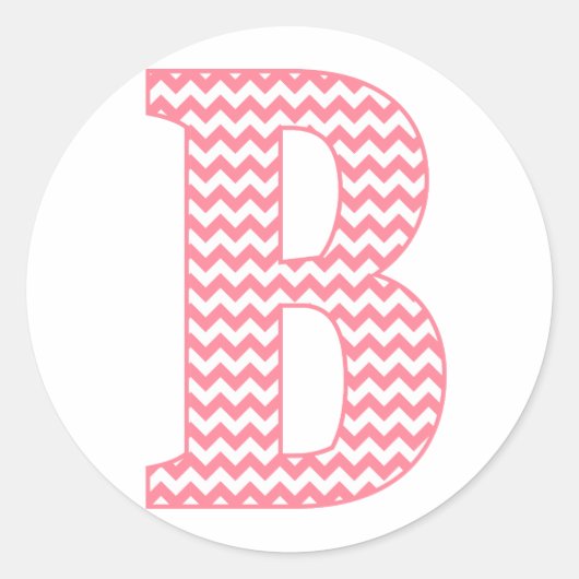 Preppy Classic Pink Chevon Letter B Monogram Runder Aufkleber (Vorderseite)