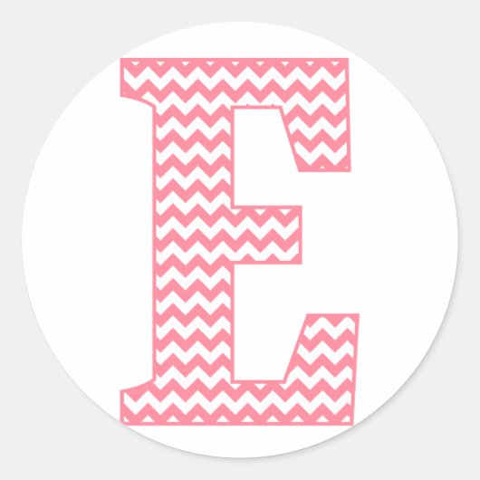 Preppy Classic Pink Chevon Letter E Monogram Runder Aufkleber (Vorderseite)