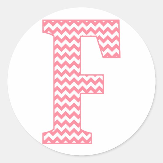 Preppy Classic Pink Chevon Letter F Monogram Runder Aufkleber (Vorderseite)