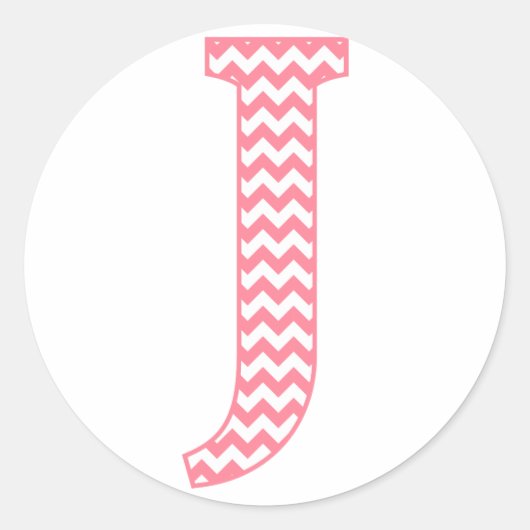 Preppy Classic Pink Chevon Letter J Monogram Runder Aufkleber (Vorderseite)