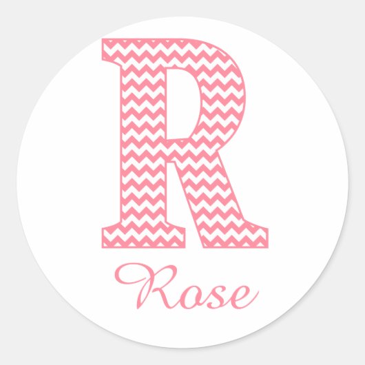 Preppy Classic Pink Chevon Letter R Monogram Runder Aufkleber (Vorderseite)