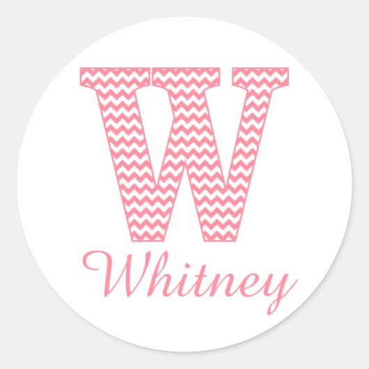 Preppy Classic Pink Chevon Letter W Monogram Runder Aufkleber (Vorderseite)