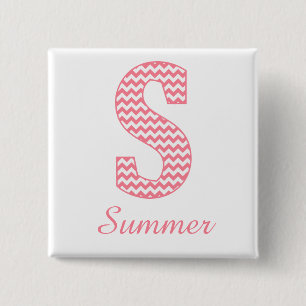 Preppy Classic Pink Zickzack Letter S Monogram Button