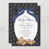 Preppy Classic Polo Bear Navy Plaid Baby Shower Einladung (Vorne/Hinten)
