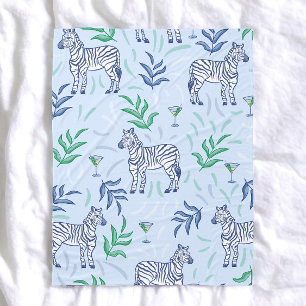 Preppy Classic Zebras und Martinis Blue Fleecedecke