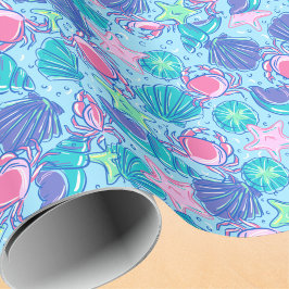 Preppy Coastal Beach Muschel Crab Geschenkpapier