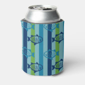 Preppy Coastal Fish Green Blue Stripe Dosenkühler (Kanne Rückseite)