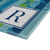 Preppy Coastal Fish Green Blue Stripe Schneidebrett (Ecke)