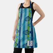 Preppy Coastal Fish Green Blue Stripe Schürze (InSitu)