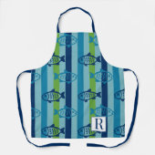Preppy Coastal Fish Green Blue Stripe Schürze (Vorderseite)