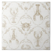 Preppy Coastal Lobsters and Crabs in Sandy Beige Fliese (Vorderseite)