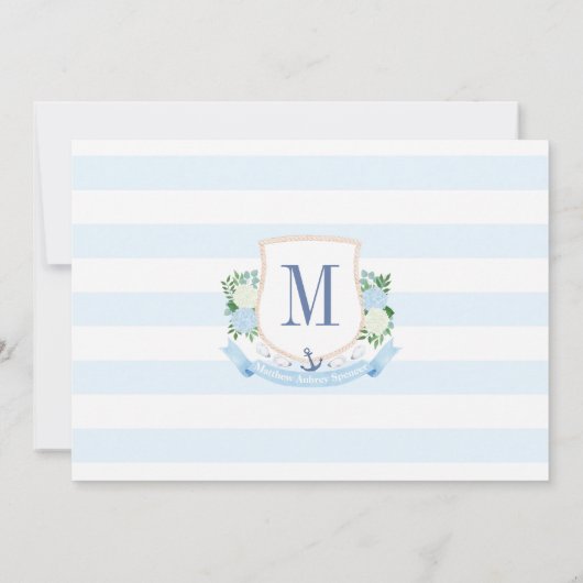 Preppy Coastal Monogram Baby Boy Christening Foto Dankeskarte (Rückseite)