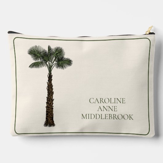 Preppy Coastal Palm Tree Monogram Zubehörtasche (Rückseite)