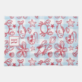 Preppy Coastal Seafood Gingham Kitchen Decor Geschirrtuch (Horizontal)